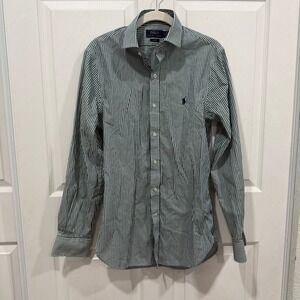 Men's Polo Ralph Lauren‎ Slim Fit Green Stripe Button Down Shirt Size 14 1/2